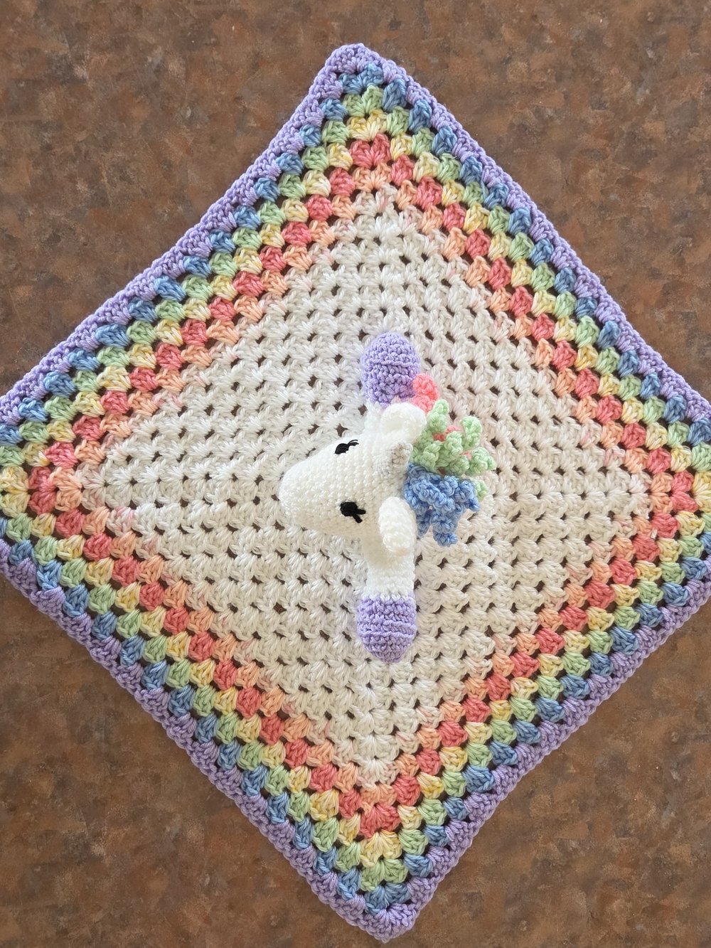 Handmade Crochet Unicorn Lovey - Pastel Rainbow